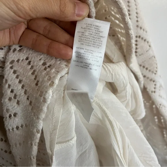 See by Chloe Cream Crochet Knit High Neck Victorian Style Long Sleeve Blouse - Picture 8 of 9